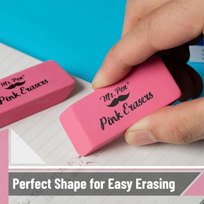 Mr. Pen- Pink Pencil Eraser, 12 Pack | Large Latex Free Block Erasers for School, Office, Art Sketching, Homework, Exams, Clean Smudge-Free Correction