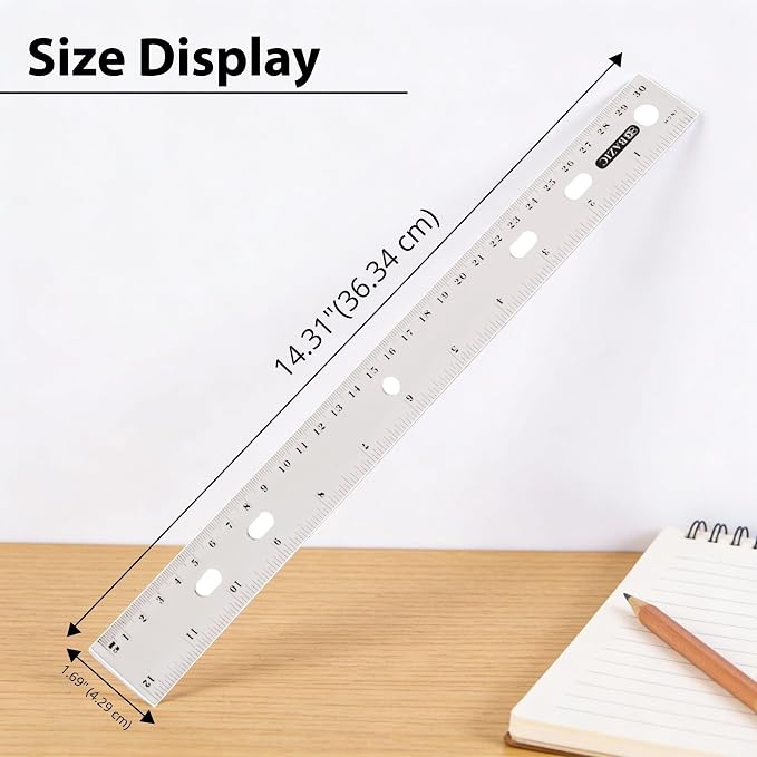 BAZIC Products 12 in Clear Plastic Ruler, Inch & Metric (30 cm) | clear inch and centimeter marks for measuring and drawing straight lines