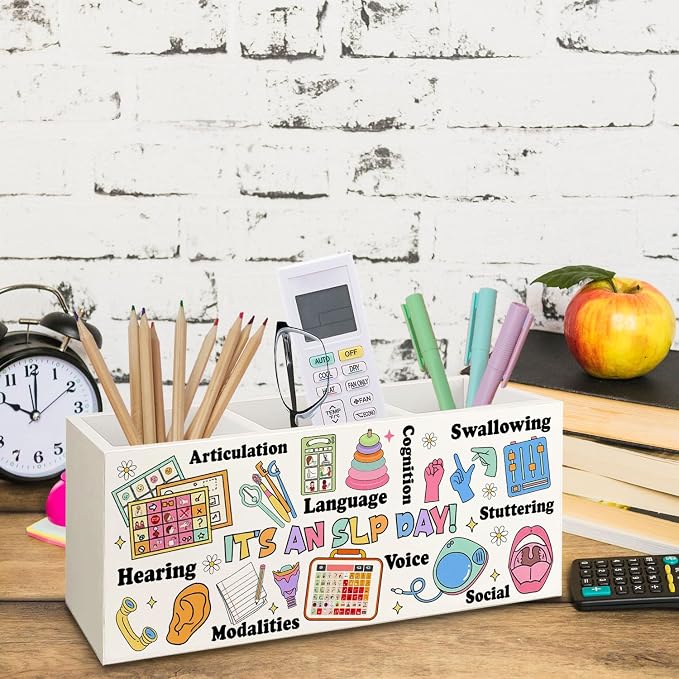 Speech Therapy Pencil Holder for Desk, Speech Therapy Classroom Decor Gift for Women Men, It's an Slp Day Decorations for Playroom Office Desk Accessories