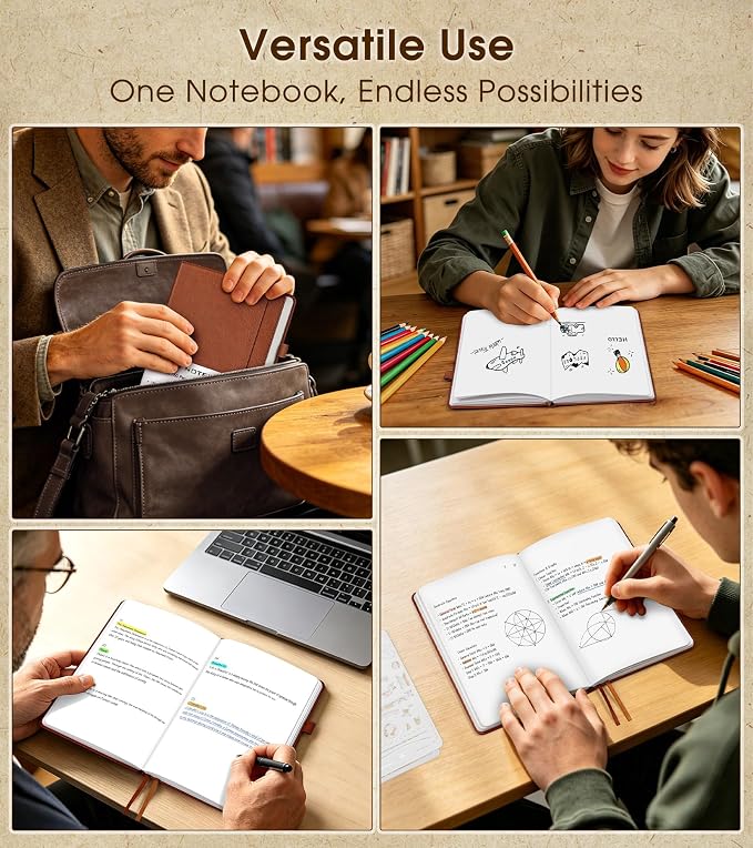 Journal Notebook, A5 Leather Hardcover Blank Sketchbook, 160 Pages, 180° Lay-Flat Binding, 100 GSM Thick Paper, for Sketching, Drawing, Art Journaling & Creative Writing (Brown)