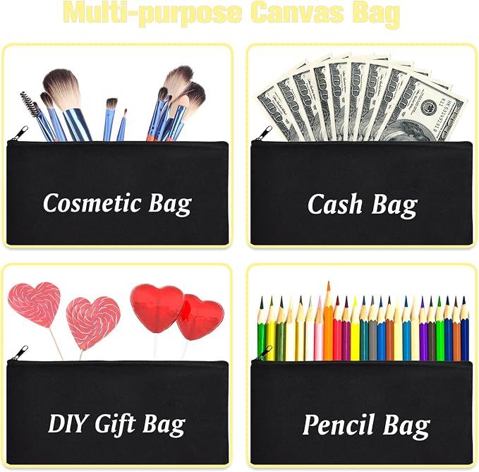ZeeDix Canvas Zipper Pouch Bulk – 8.3 x 5 Inches Cotton Canvas Pouches with Zipper, Canvas Pencil Pouch, Makeup Bags Bulk for Travel Cosmetic Toiletry, Multipurpose Zipper Pouch for DIY Craft Storage