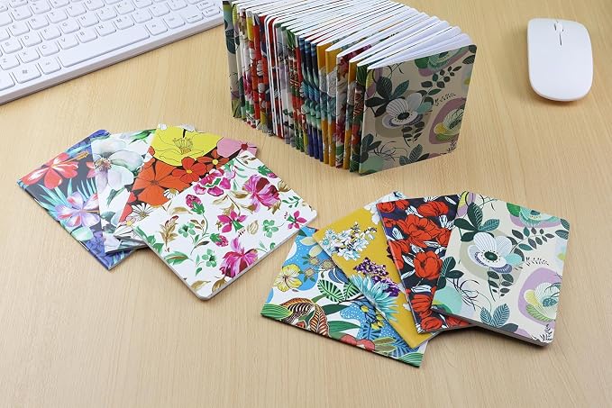 24pcs Mini Notebooks,3.5" x 5" Pocket Notepads,Small Journal for School Office Home Travel Gift Supplies(Flower)