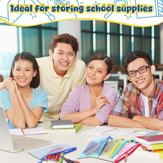 Zhehao 200 Pieces A6 Mesh Zipper Pouch Bulk Mesh Bags with Zipper Waterproof Small Pencil Pouches for Office Supplies Organization 9.4 x 4.5 Inches(Mixed Colors)