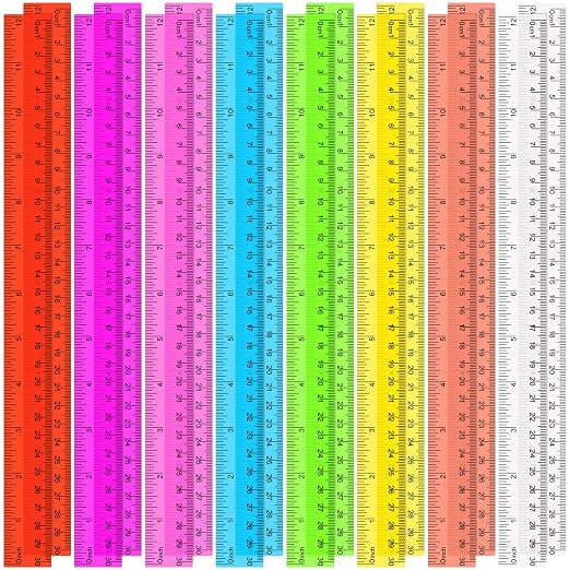SenseYo 16 Pcs Clear Plastic Rulers 12 Inch Color Transparent Ruler with Centimeters and Inches for Kids Classroom Office Supplies