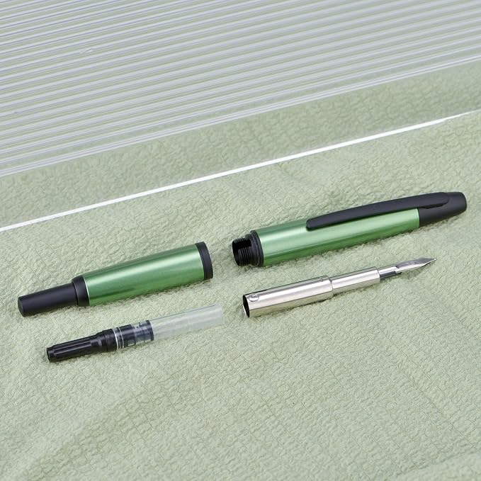 Jinhao 10 Press Fountain Pen with Box, Sea Pine Green Retractable Fine Nib with Ink Converter Set (Black Clip)