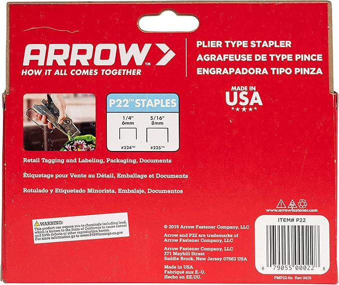 Arrow Fastener P22 Heavy Duty Handheld Plier Stapler for Crafts, Office, and Insulation, Uses 1/4-Inch and 5/16-Inch Staples (Pack of 6)