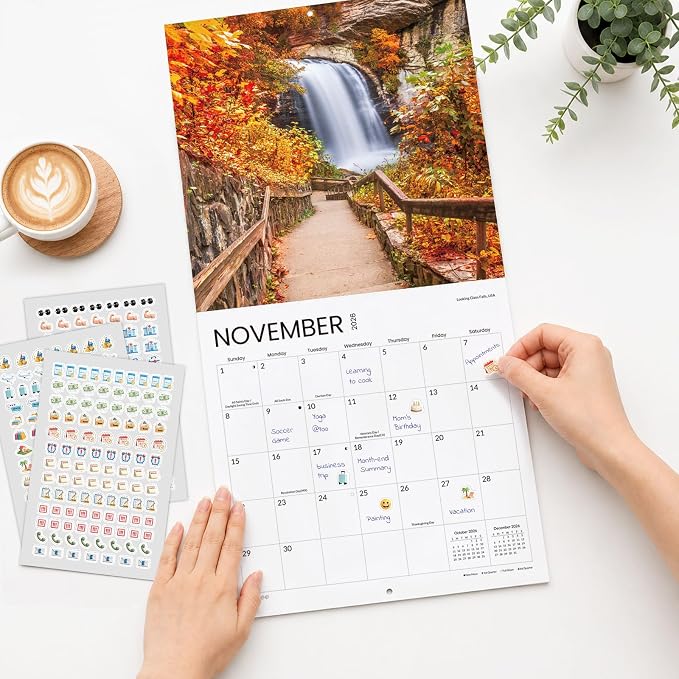 SUNEE Calendar 2026-2027 for Wall, 2027 Large Wall calendar 12x12 Inches with 16 Months from September 2026 to December 2027, Thick Glossy Paper, 12" x 24" (Open), Pathway