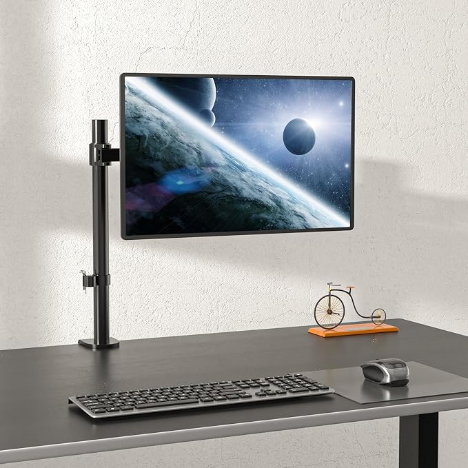 WALI Single Monitor Mount, Single Monitor Arm Desk Mount, Up to 32 inch Ultrawide, Regular Screens up to 27 inches, 22lbs, Adjustable Mount with C-CLAMP for Home Office Application(M001), Black
