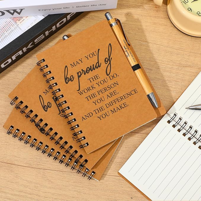 16 Sets Employee Appreciation Notebooks Bulk, Mini Spiral Journal with Pen, Staff Appreciation Gifts for Coworker Team Nurse Graduate, Thank You Notebooks with Bamboo Ballpoint Pens