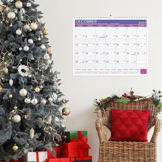 2027 Calendar - 2027 Wall Calendar, JAN 2027 - DEC 2027, 15" x 11.5", 2027 Wall Calendar 12 Month with Hanging Hook, Perfect for School, Home, Office Organization - Floral