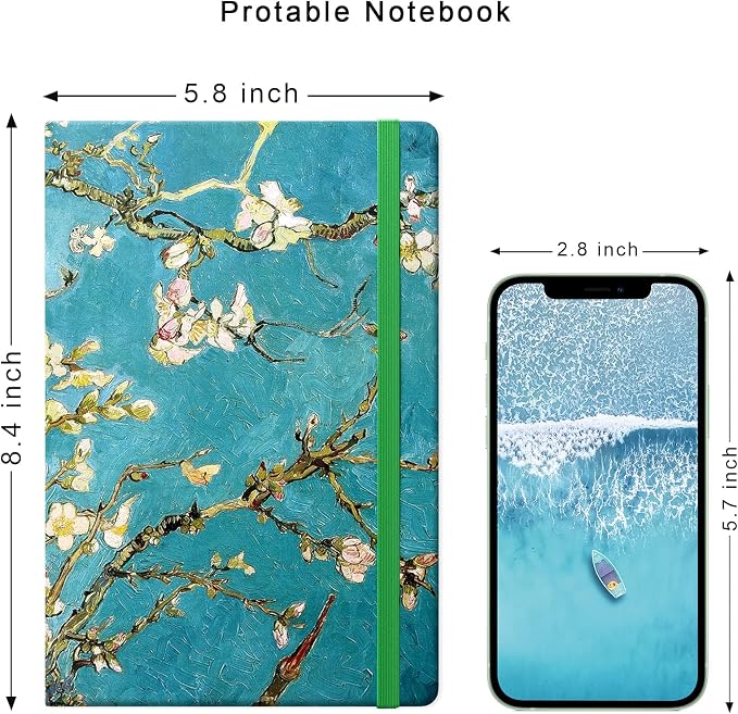 Lined Journal Notebook, Hardcover, Medium 5.7 x 8.4 inch, 160 Pages Thick Paper, Cute Women Aesthetic Floral A5 College Ruled Notebook for Journaling Writing Work Office School, Green Flower