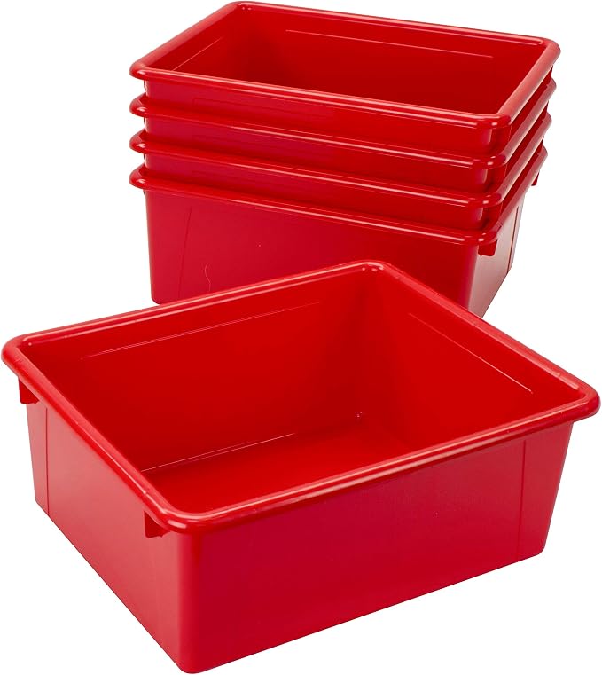Storex Letter Size Deep Storage Tray – Organizer Bin for Classroom, Office and Home, Red, 5-Pack (62525A05C)