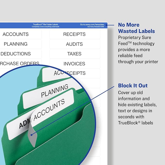 Avery File Folder Labels with TrueBlock Technology, Permanent Adhesive, 2/3" x 3-7/16", Laser/Inkjet, 150 Labels (08593) (Pack of 4)
