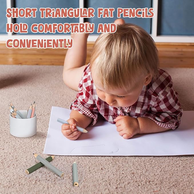Marspark 30 Pcs Short Triangular Fat Pencils Bulk First Day of School 3.5 Inch Wooden Jumbo Pencils with Sharpener and 2 Erasers for Preschoolers, Kindergarten, Toddlers, Beginners(Fresh Colors)