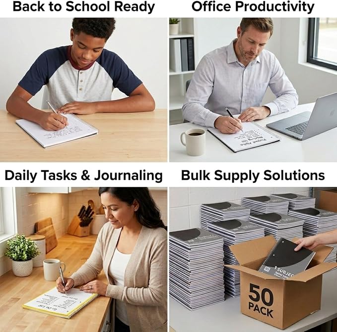 Trail maker Bulk Notebooks (50 Pack), One Subject Notebooks College Ruled, 140 Pages (70 Sheets),Spiral Bulk Notebooks for Kids, School Supplies, Journaling, Note Taking, Students, and Work