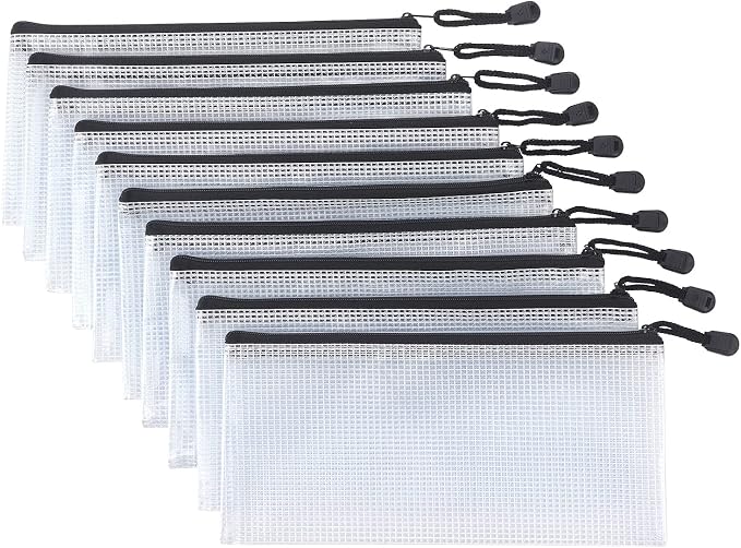 Tamaki 10 Pack Small Mesh Zipper Pouch Bags A6 Size, Black | Waterproof Zipper Bags Pouches for Organization Office Supplies