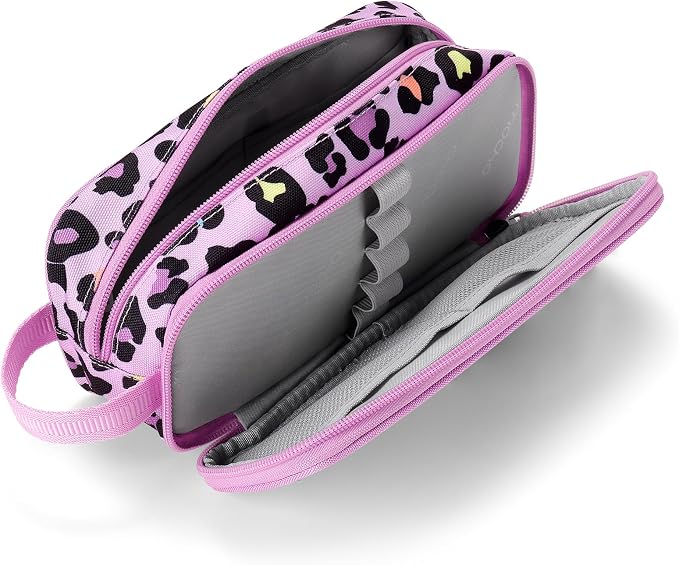 Choco Mocha Girls Pencil Case for Kids, Soft Large Zipper Pencil Pouch for Kids with 2 Compartments Girls Pencil Case for School Leopard Pencil Bag, Cheetah Pink