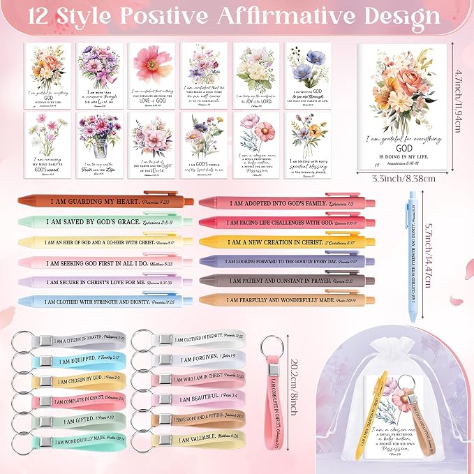 Mooliwe 12 Set Positive Affirmation Gift Set Gratitude Notebooks with Pens Keychains Small Bags Motivational Party Favors for Adult Women Coworkers Employee Group (Watercolor)