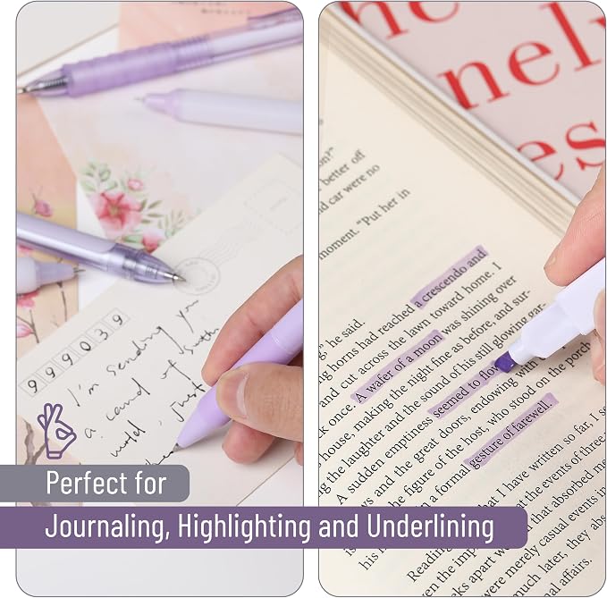 Mr. Pen- Purple Gel Pens Set, 12 Pack | Black Ink Cute Writing Pens with 1 Aesthetic Highlighter, 0.5 mm, Smooth Gel Pens for Journaling, Aesthetic Girly Stationery