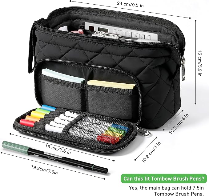 Zannaki Soft Quilted Large Pencil Pouch Organizer with Wide Opening for Boys Girls Teens - Extra Big Capacity Pen Pencil Bag with Zipper, Portable Pencil Case Box for School, College, Cosmetic Gift