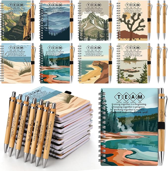 Tenceur 24 Sets Team Appreciation Gifts Bulk Employee Inspirational Scenery Spiral Notebook Ballpoint Pen Back to School Thank You Gift for Team Staff Coworker Teacher Volunteer Office Party Favors