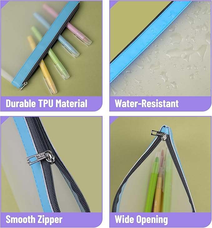 Mr. Pen- Clear Pencil Pouch, 9" x 6.88", 3 Pack, Durable TPU Material | Large Water-Resistant Pencil Bags with Smooth Zipper, Multipurpose Clear Pouch for Stationery, School, Office