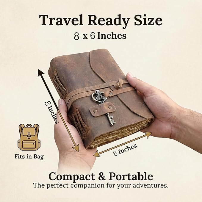 cuero Vintage Leather Journal - Handmade Refillable Leather Bound Notebook with Deckle Edge Paper, Antique Travel Diary, Writing Journal for Men & Women - Vintage Notebook Binder (8 by 6 inch)