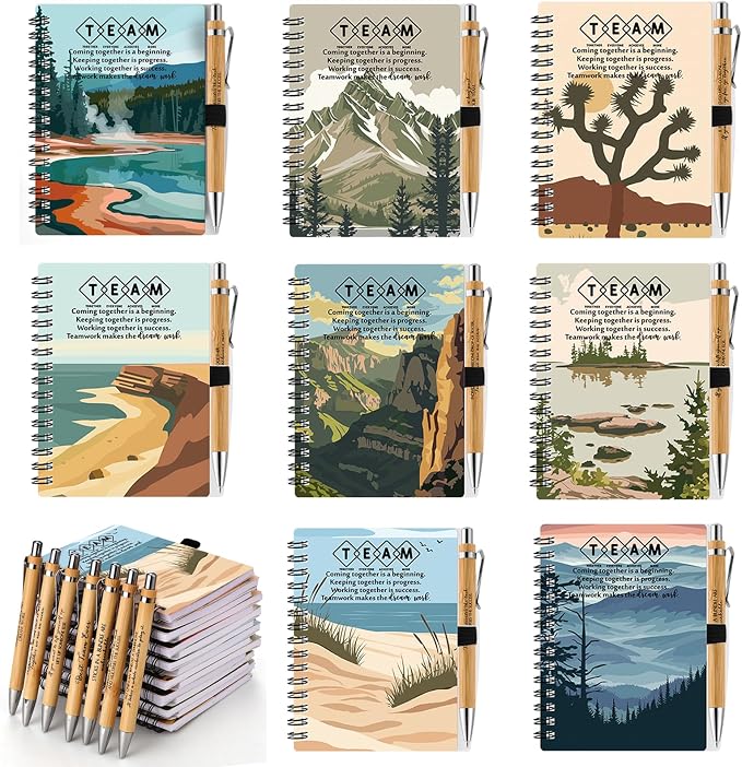 Tenceur 24 Sets Team Appreciation Gifts Bulk Employee Inspirational Scenery Spiral Notebook Ballpoint Pen Back to School Thank You Gift for Team Staff Coworker Teacher Volunteer Office Party Favors