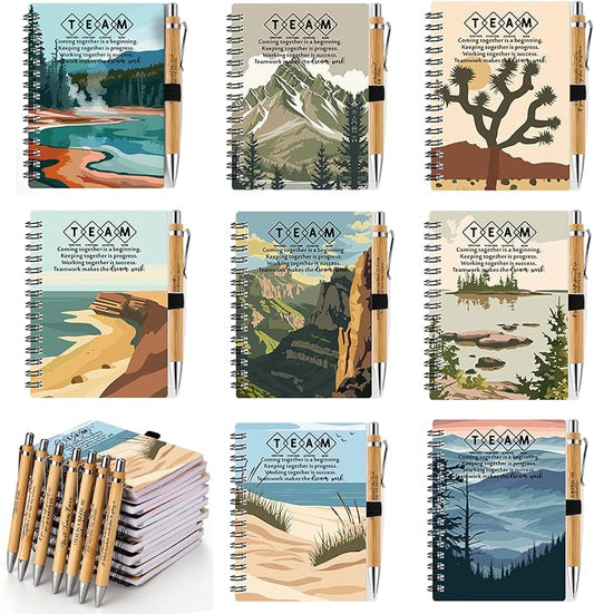 Tenceur 24 Sets Team Appreciation Gifts Bulk Employee Inspirational Scenery Spiral Notebook Ballpoint Pen Back to School Thank You Gift for Team Staff Coworker Teacher Volunteer Office Party Favors