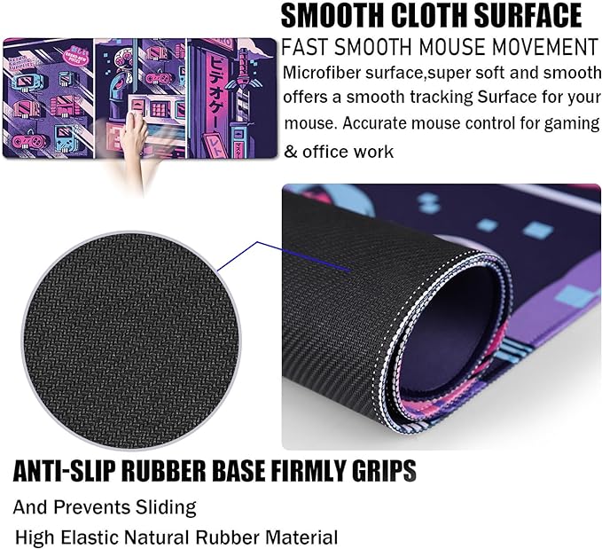 Japanese Comic Desk Mat Large Office Desk Pad, Gaming Mouse Pad, Big Mousepad PC Waterproof and Non-Slip, 31.5 x 15.7 Inches Large Mouse Mat Long Extended Mousepads for Office & Home Work