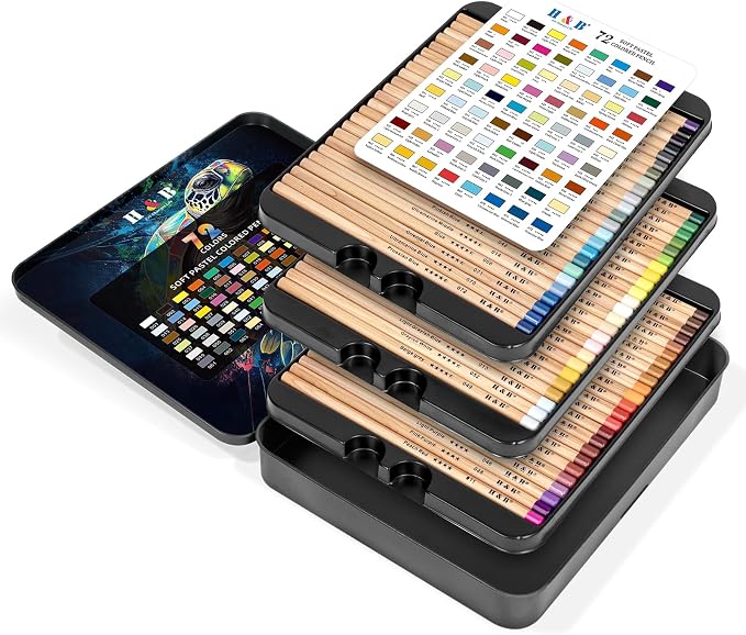 H & B 72 Pasteltint Chalk Pastel Colored Pencils Set for Adults & Artists | Soft, Vibrant, Artist-Grade Colors in Durable Tin Case | Ideal for Professional Drawing, Sketching, Coloring & Blending