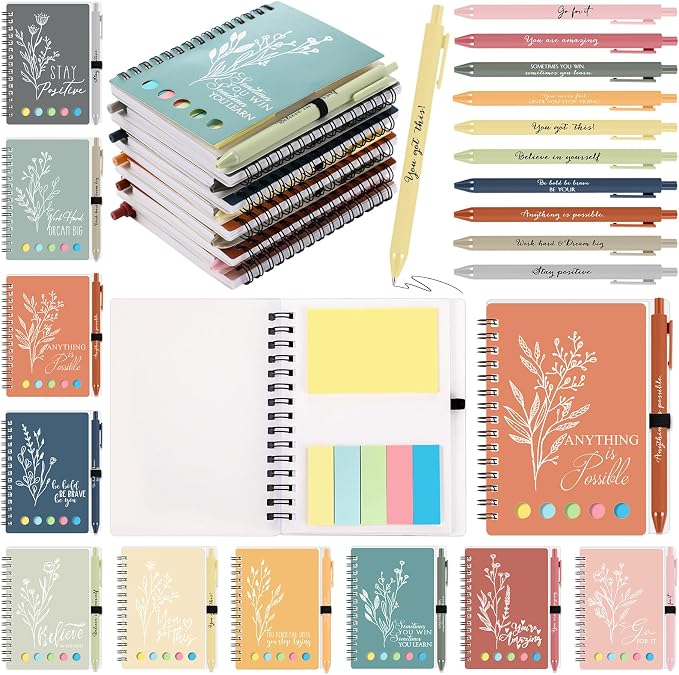 Tenceur 20 Set Mini Inspirational Notebook Back to School Motivational Pen Bulk Teacher Gift Small Pocket Journals Notepad Employee Appreciation Gift for Coworker Office (Bright Colors)