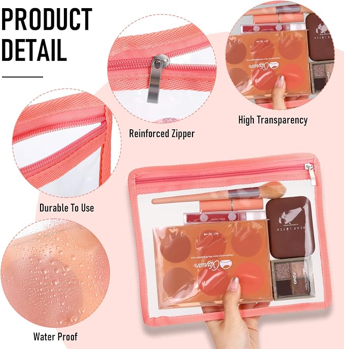 Outus 8 Pcs Clear Zipper Pouches Pencil Pouches PVC Makeup Pouch Envelopes Folder Storage Multi Purpose Document File Organization Bags, Office Supplies (Champagne Edging,9.8 x 8 Inches)