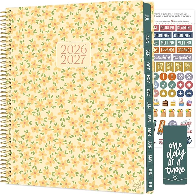 bloom daily planners 2026-2027 Planner (8.5” x 11") 13 Month Academic Year Organizer (July 2026 - July 2027) - Weekly & Monthly Agenda Book with Stickers & Tabs - Butter Yellow Daisies