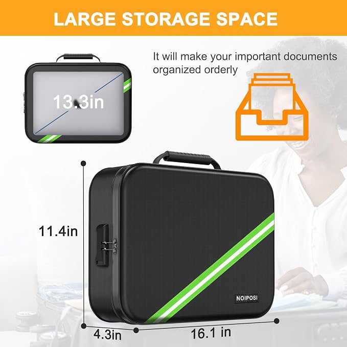 Noiposi Document Organizer with 5200℉ Heat Insulated, 16.1"x11.4"x4.3" Waterproof and Fireproof Document Box with Lock, Home Strong Fireproof Safe Storage Box for Legal Size Documents and File | Home ,Travel ,Strong, Water Resistant,Safe Storage Docume...