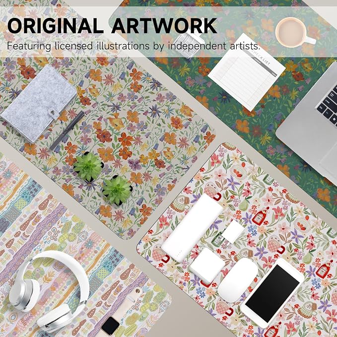 Botanical Floral Desk Pad Blotter,Large Mouse Pad 35 x 17in,PU Leather Desk Mat Writing Pad Protector, Non-Slip Waterprrof,Desktop Decor for Home Office Women Girls (Little Forest)