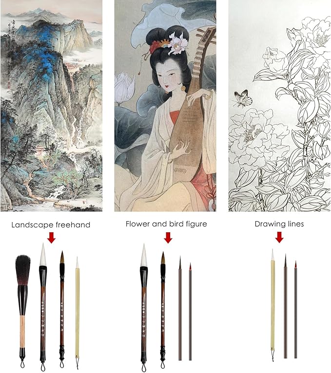 10-Piece Chinese Calligraphy Brush Set - Premium Writing Brushes with Roll-up Bamboo Brush Holder