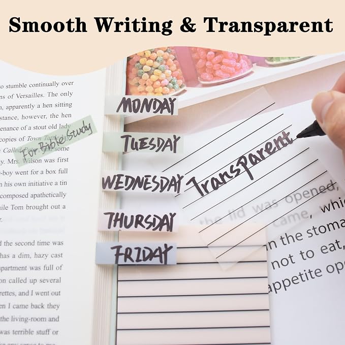 800Pcs Transparent Sticky Notes, Light Yellow Clear Sticky Notes with Lined, 3"x3" Waterproof Translucent Sticky Note Pads, Index Tabs, Clear Post it Notes for Bible Study, See Through Sticky Notes