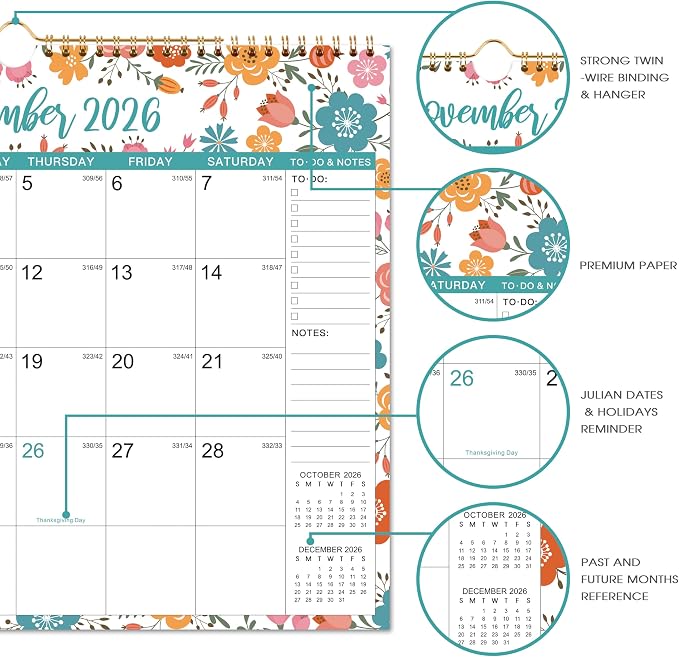 2027 Calendar - Wall Calendar 2027, 14.8'' x 11.5'', July. 2026 - Dec. 2027, Large Blocks, 2027 Wall Calendars with Julian Dates, Thick Paper