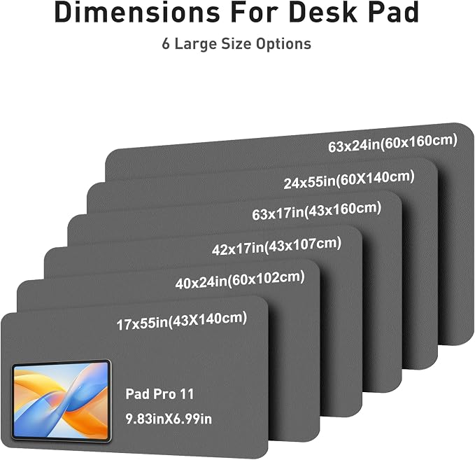 Aothia Faux Leather Desk Mat - Large Mouse Pad, Non-Slip PU Leather Blotter, Waterproof Writing Surface for Office and Home (Grey, 63" x 17")