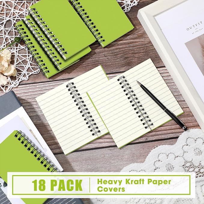 Jutom 18 Pcs Small Spiral Notebooks Memo Pads 3x5 Bulk Small Pocket Notepads Back to School Supplies Mini Notebook with Lined Mini Journals for Office & Work, 120 Pages (Light Green)