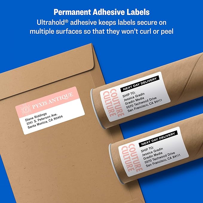 Avery Shipping Labels, 2" x 4", White, 250 Labels | Sure Feed Technology | Pack of 2 | Model 8163