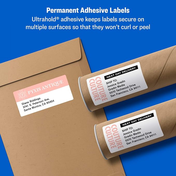 Avery Printable Blank Shipping Labels, 2.5" x 4", White, 200 Labels, Inkjet Printer, Permanent Adhesive (5815)