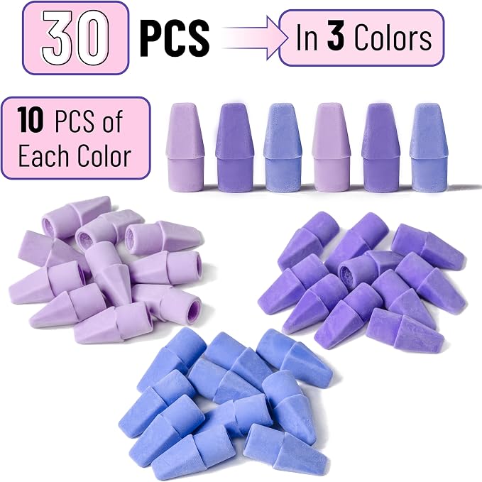 Mr. Pen- Pencil Erasers Toppers, 30 Pack, Colorful | Mr Pen Erasers for Pencils