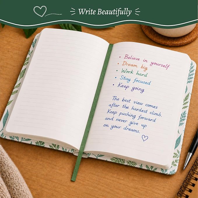 WORLD TRAVELER Eccolo A5 Hardbound Journal Notebook 256 Ivory Lined Pages | Sturdy Flexible Hardcover, 80GSM Acid-Free Ivory Pages, Smyth-Sewn Lay-Flat Binding, Ribbon Bookmark