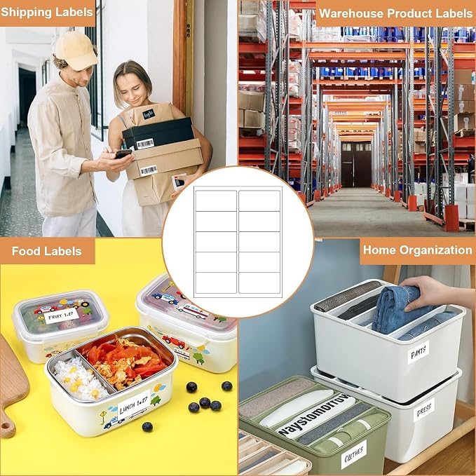 10up 50 Sheets Sticker Labels Compatible Laser/Ink Jet Shipping Labels, 2" X 4" Labels for Shipping/Mailing (500 Labels)