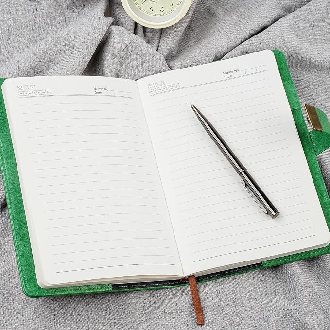 WEMATE Diary with Lock, A5 PU Leather Journal with Lock 240 Pages Green | Vintage Lock Journal Password Notebook with Pen & Gift Box, Lock Diary Planner Organizer for Men and Women, 8.6x5.8in