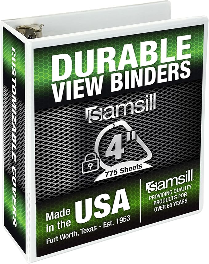 Samsill Durable 4 inch 3 Ring Binder, D Ring Binder, 100% Recycled Chipboard, White