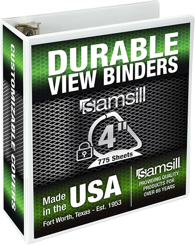 Samsill Durable 4 inch 3 Ring Binder, D Ring Binder, 100% Recycled Chipboard, White, Pallet of 216 Binders in 36 Cartons