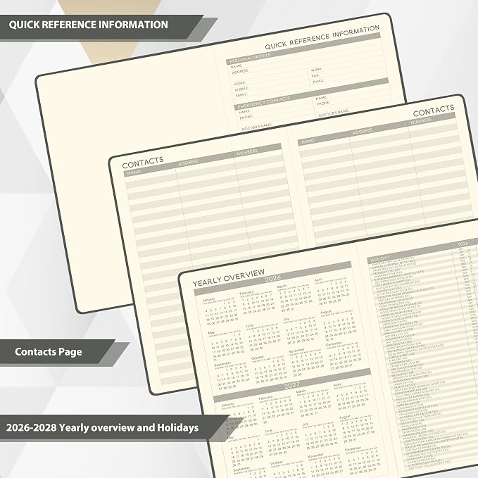 2026-2027 Planner - Weekly and Monthly Planner 2026-2027, Jul. 2026 - Jun. 2027, 9" x 11", 26-27 Calendar Planner with Inner Pocket + Elastic Closure + Pen Loop + Bookmarks, Leather Hardcover - Grey